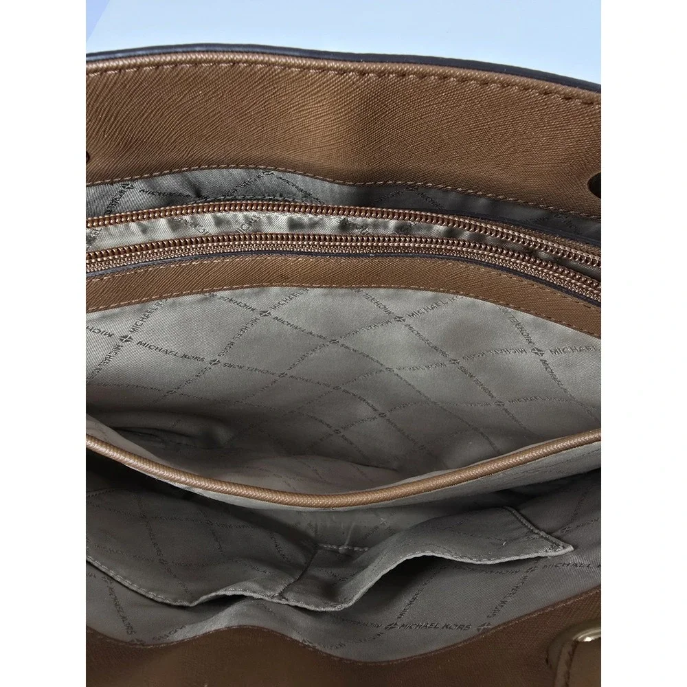 Michael‎ Kors Charlotte Signature Leather Large Brown Shoulder Bag Travel Beach